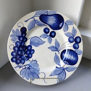 VTG Pier 1 Ceramic Platter Italian Ivory + Blue Fruit LARGE Serving Dish MELINDA